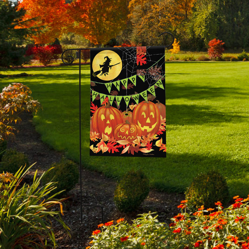 Drapeau d'Halloween Haunts Garden, Orange / noir