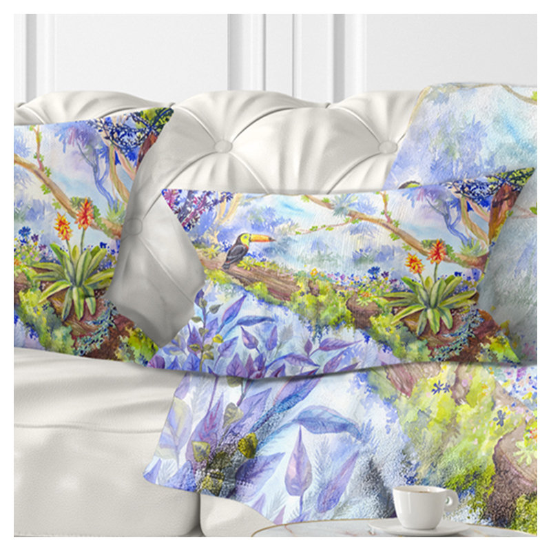 Coussin Jungle with Bird Toucan on Tree, Rectangulaire, 12 po x 20 po