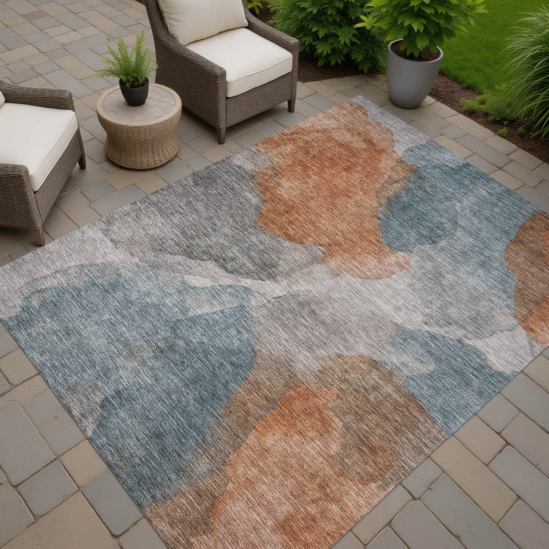 Tapis abstrait intérieur / extérieur lavable à la machine Chantille ACN2969, Gris, 10 pi x 14 pi