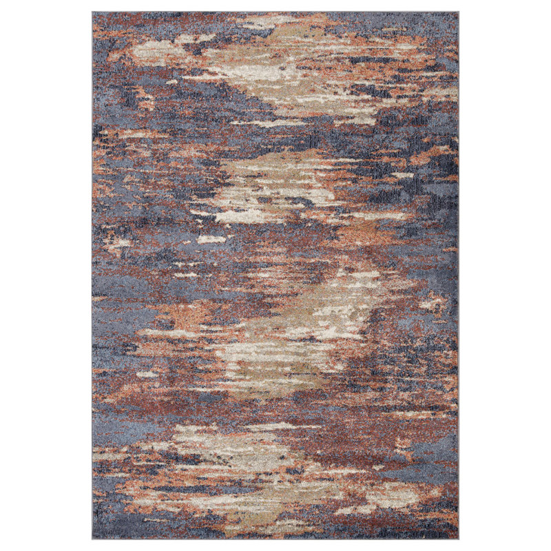 Tapis abstrait rouille et bleu 2 pi x 3 pi