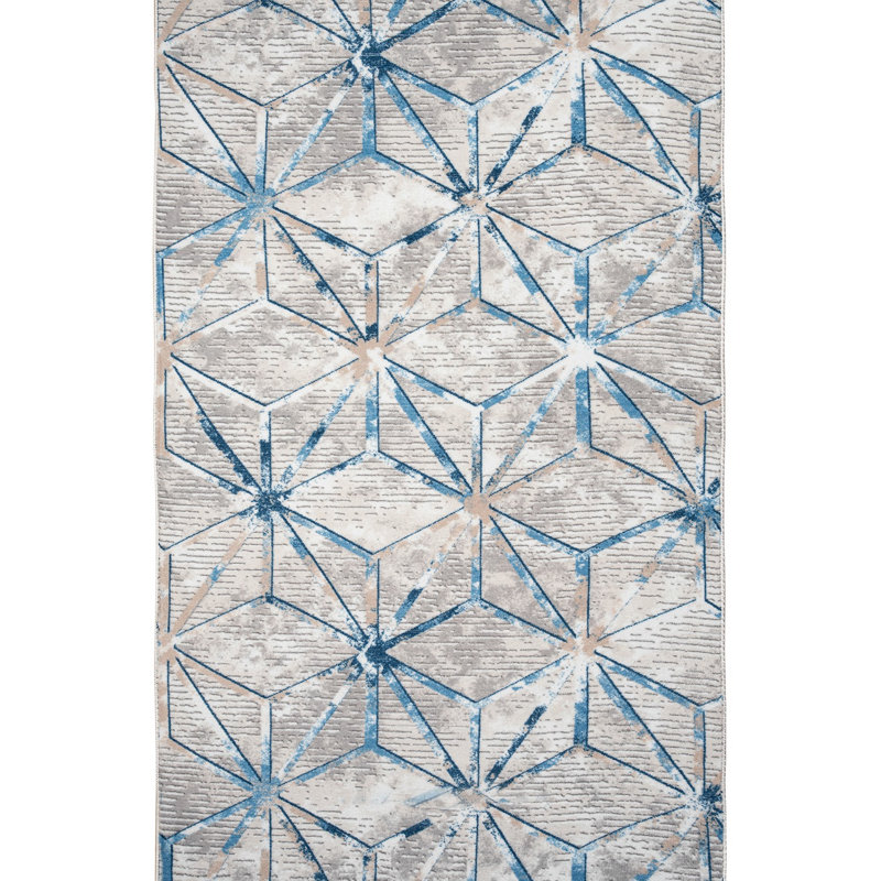 Elegant Hall Carpet, 6.6 x 8.2 ft, Grey & Blue, 100% Polyester | 1500 g/m², 0.4 in Pile Height, Non-Slip Dot Underside, Machine Washable at 86°F | Beautiful Digital Print Design, Perfect for Living Room & Entryway