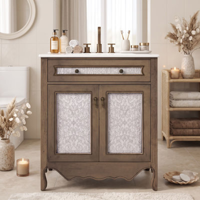 Meuble-lavabo en bois avec lavabo en céramique, tablette réglable et portes