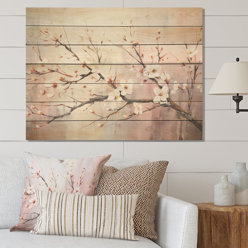 Fleurs de printemps roses et blanches charmantes - Fleurs sur bois, H 24 po x l 32 po