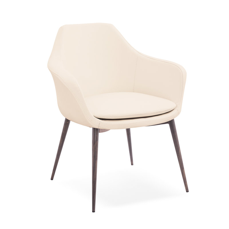 Teegan 19'' H Upholstered Metal Armchair, Wood Veneer, Cream