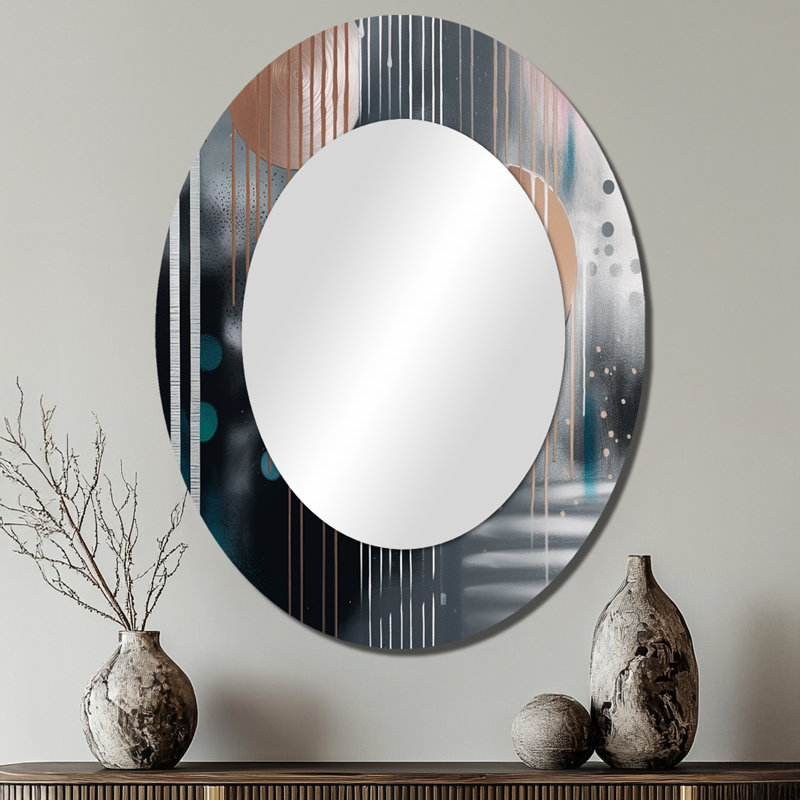 Whispers Of Marble III - Miroir décoratif ovale abstrait sur métal, 40 po x 30 po