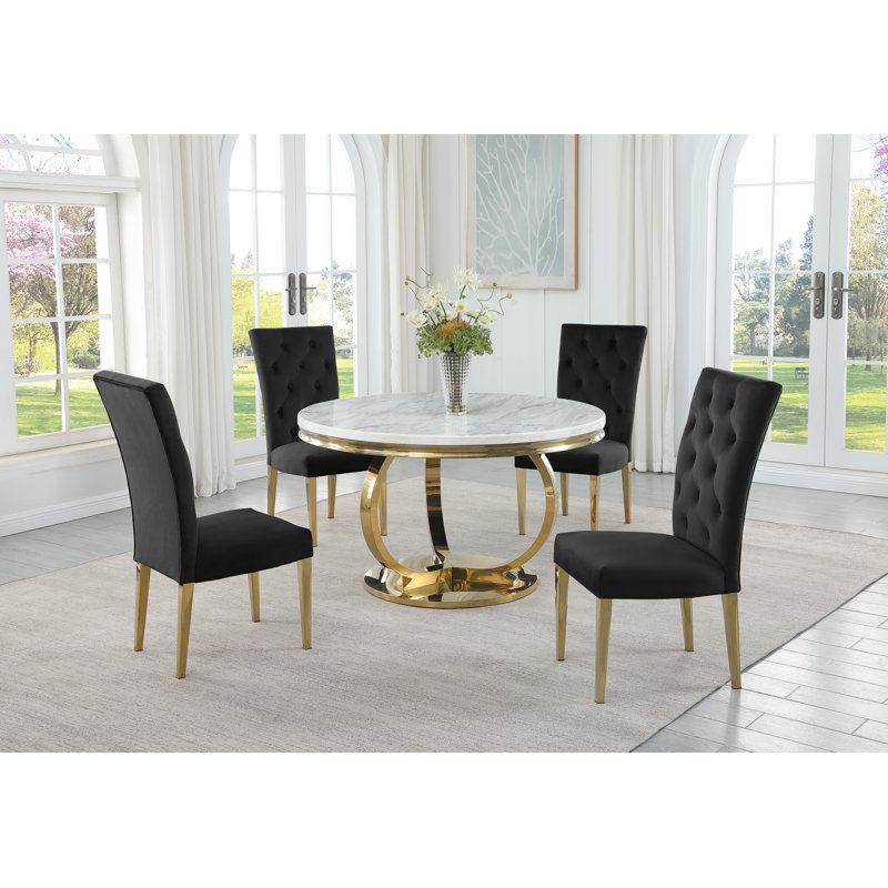Ensemble de salle à manger 5 pièces Koio , H 30 po x L 43,5 po x l 43,5 po, Noir, Or