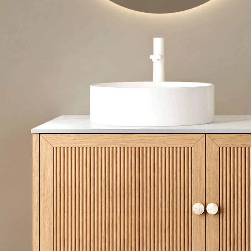16'' Bathroom Sink, Round Vessel Ceramic Basin Without Faucet, No Cabinet, White