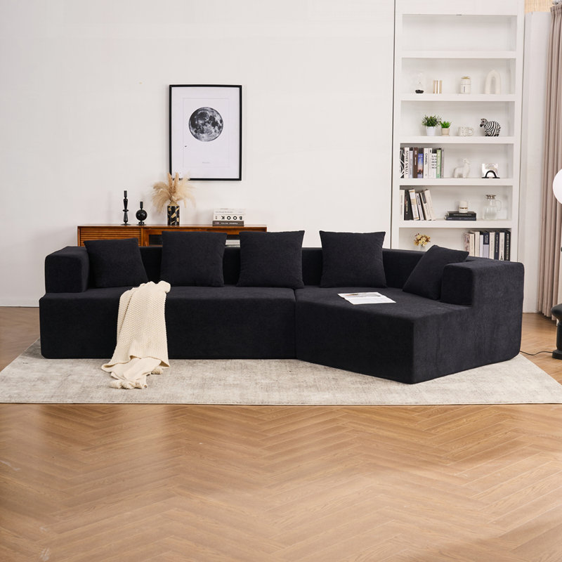 Modern Memory Foam Couch  Sofa With Chenille Fabric Upholstered, Black