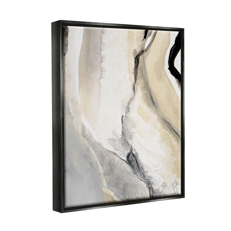 "Abstract Paint Strokes", mouvement fluide sur toile beige par Lanie Loreth, Cadre flottant noir de jais