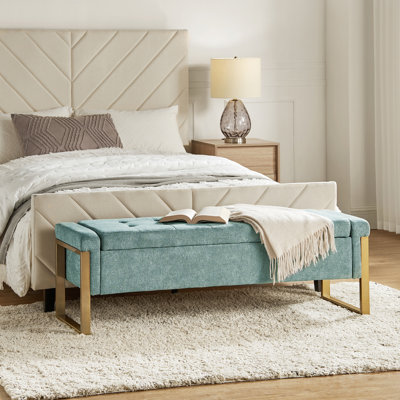 Shanieka 55.3'' W Modern Upholstered Flip Top Storage Bench with Button-Tufted and Metal Foots
