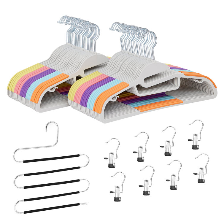 Mayak Heavy Duty Clothes Hangers with Clips Plastic Dry Wet Clothes Hangers with Non-Slip Pads Rebrilliant Color: Multicolor, Pack Size: 50