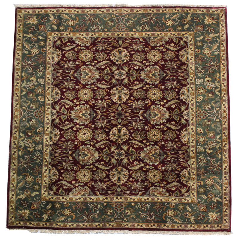Tapis oriental rouge / vert / beige en laine noué à la main 8 pi x 10 pi Falcon