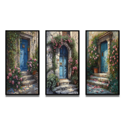 " Blue And Pink Garden Door Gateway " 3 - Pieces