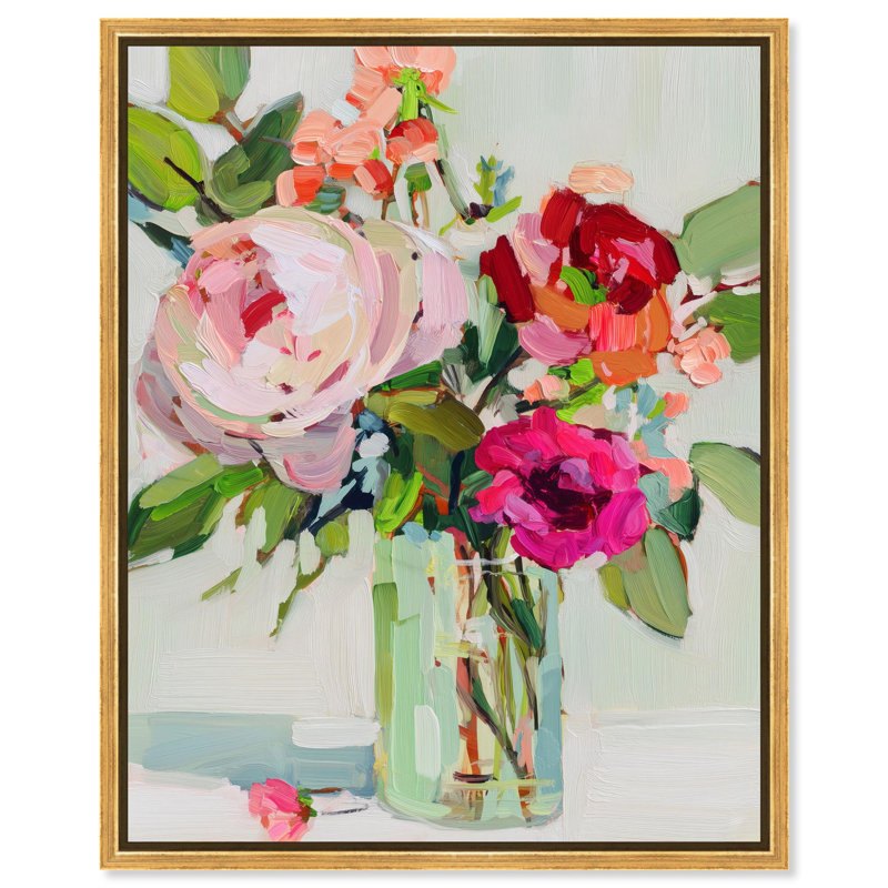 «Pistachio Petal II», reproduction d'art sur toile, vase par Art Remedy, cadre doré, 16 x 20, H 21 po x l 17 po