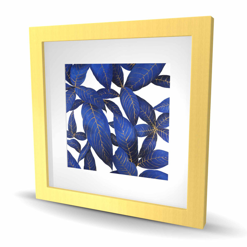 «Abstract Modern Blue Leaves - Exotic Flowers», reproduction encadrée