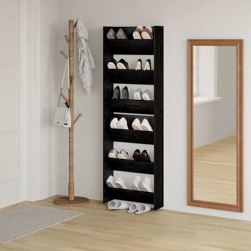 Wall Shoe Cabinets With Shelf 2 Pcs Engineered Wood, Black Oak