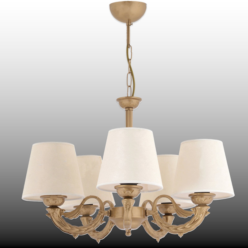 Lustre classique 5 lumières, Doré, Crème, crème