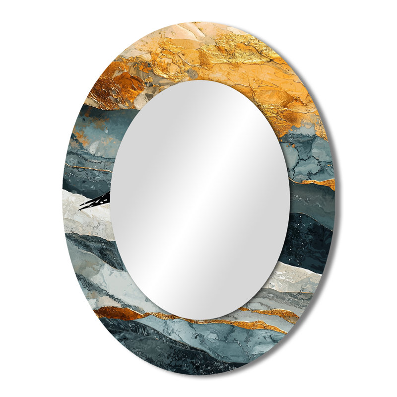 Marble Seagull Bird Flight Of The Coast I - Coastal Oval Wall Mirror, 43" x 33"