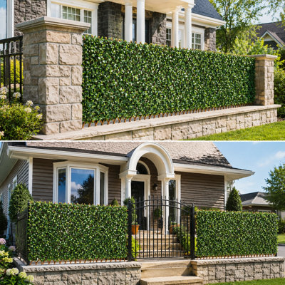 Amgo Single Side Expandable Faux Hedge Artificial Gardenia Fence Panel ,48'' W X 116'' H X 1'' D (Set of 2)