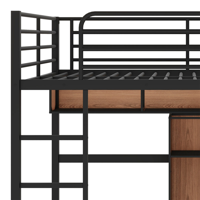 Lit mezzanine avec bureau en L et tablettes