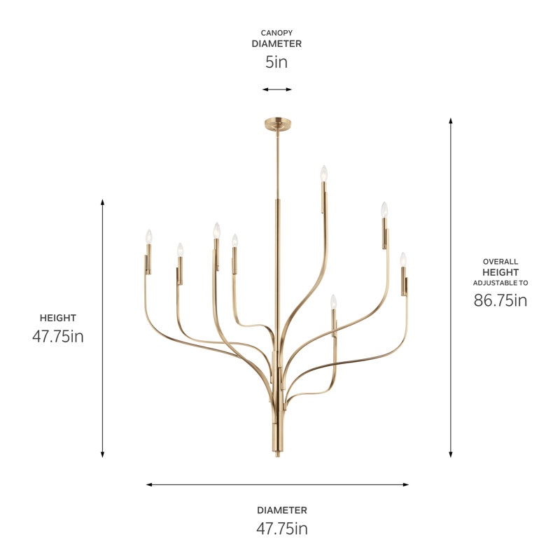 Steel Dimmable Classic / Traditional Chandelier, Bronze, 47.75" H x 47.75" W x 47.75" D, 8