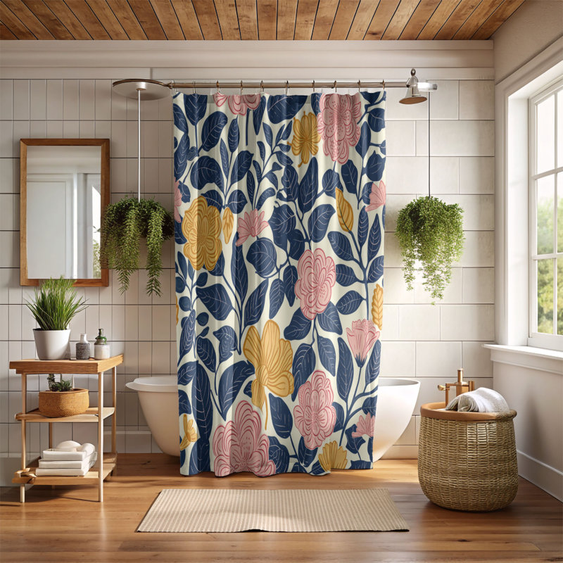 Rideau de douche 1 pièce Wildflower Swirls, H 74 po x l 71 po