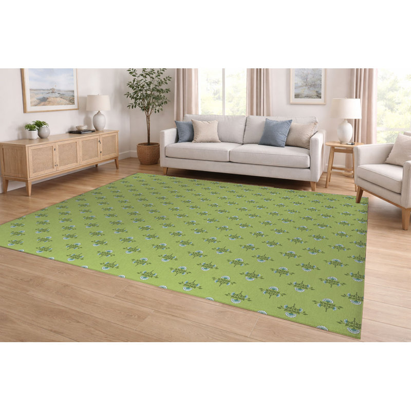 Tapis ultra-mince à profil bas Flora, Limette, Rectangulaire 3 pi x 5 pi
