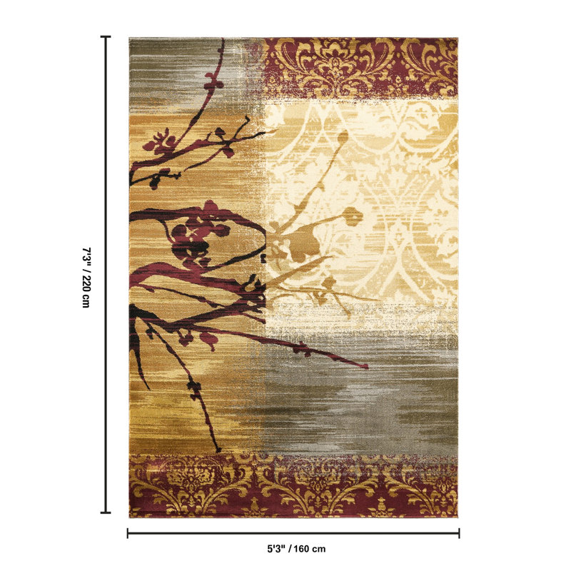 5 pi 3 po X 7 multicolore avec motif de motifs abstraits dans des tons de sauge pour un décor moderne