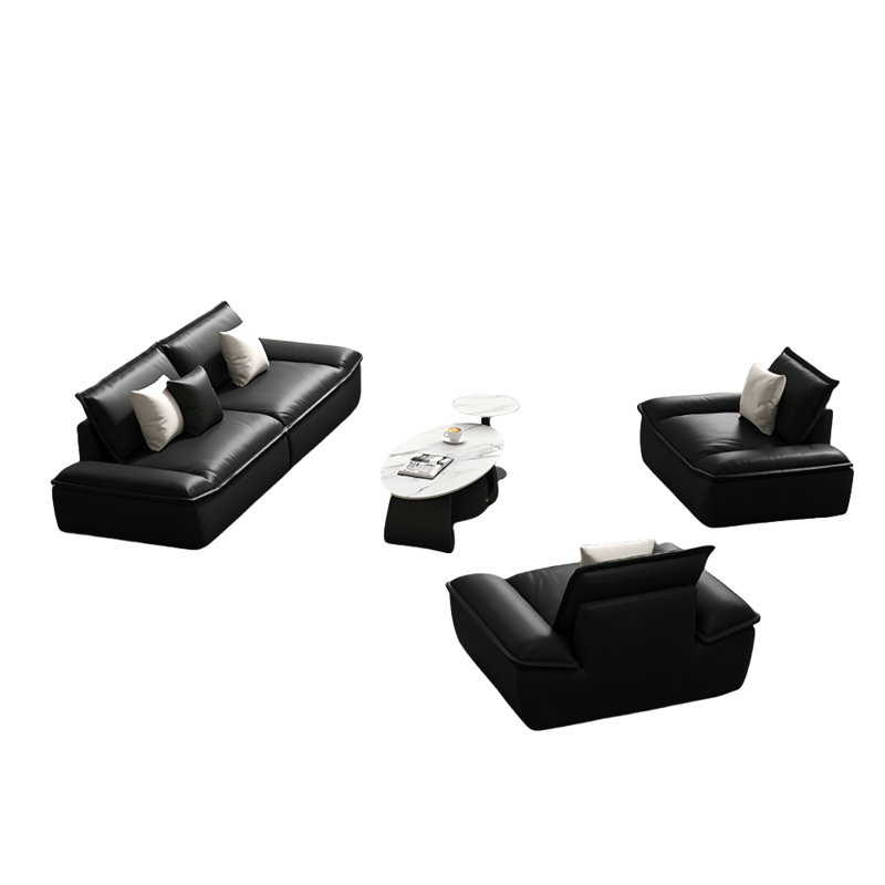 Black faux leather sofa tea table combination