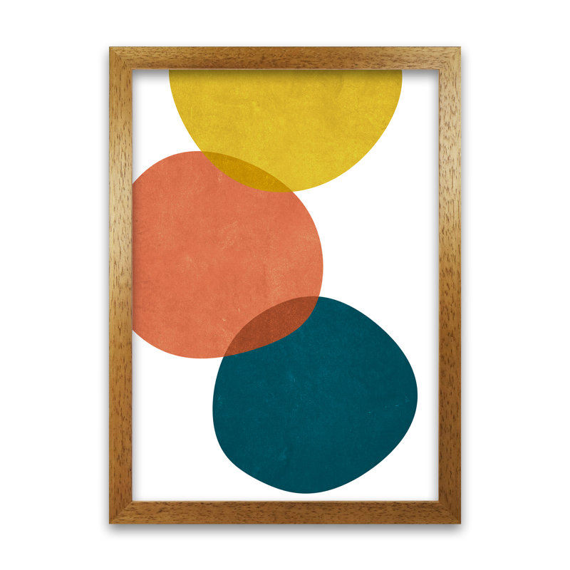 Yellow Red Blue Abstract Original - Print, 84cm H x 59cm W x 3cm D, Oak Frame