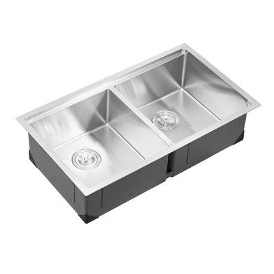 Évier de cuisine encastrable en acier inoxydable encastrable 33 po avec poste de travail à double cuve encastrable avec panneau de 3 mm d'épaisseur et fonctionnement silencieux