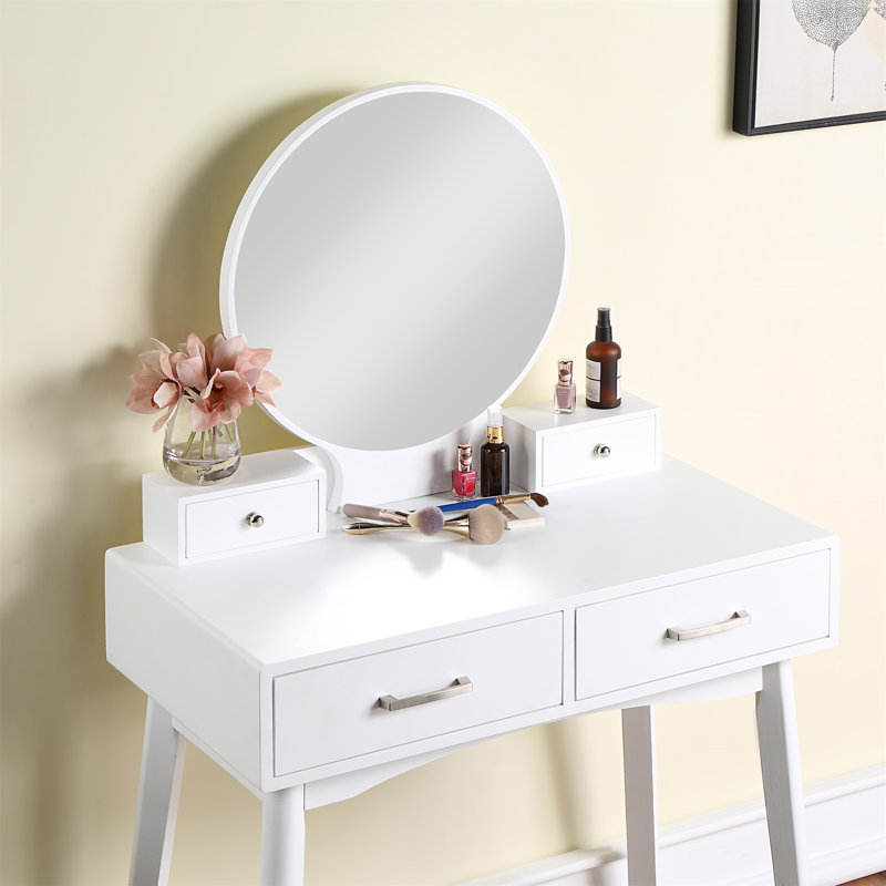 Ensemble coiffeuse et tabouret Liannon, Blanc