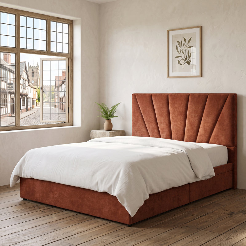 Lit capitonné moderne, double, lin caramel, Lit double, Caramel