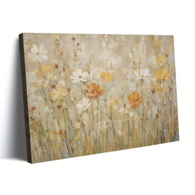 Impression sur toile, marguerite sauvage texturée, peinture florale, beige neutre, fond vieilli, salon, chambre à coucher, décoration murale