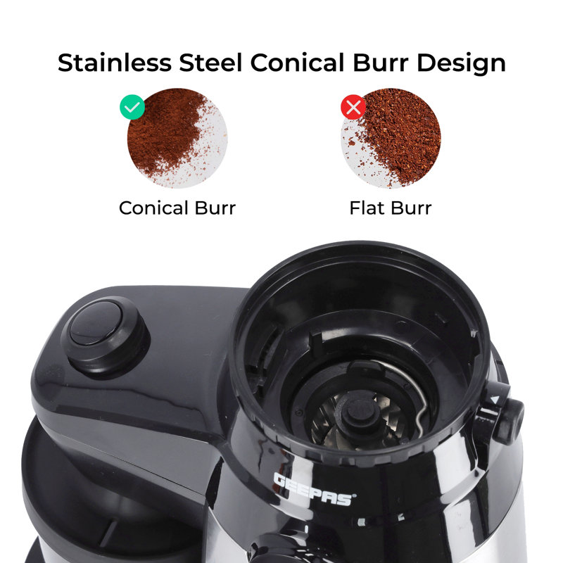 Geepas 1450W Espresso & Cappuccino Coffee Machine & Conical Burr Coffee Grinder Combo Set- Milk Frother, Coffee Grinder With 15 Precise Settings