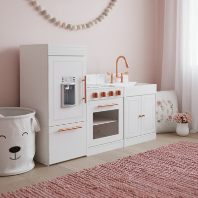 Teamson Kids Little Chef Paris Modular Pretend Play Kitchen with Fridge, Oven, Sink & Rose Gold Accents