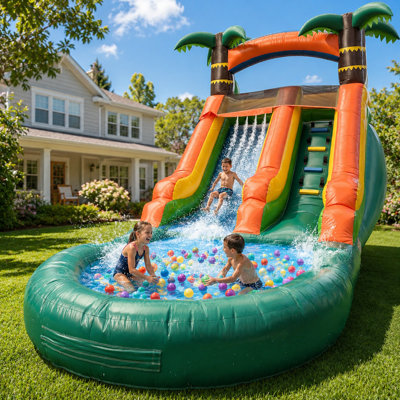 21' x 9' Safari Inflatable Water Slide with Pool, Backyard, Park Commercial Use, Outdoor Water Play