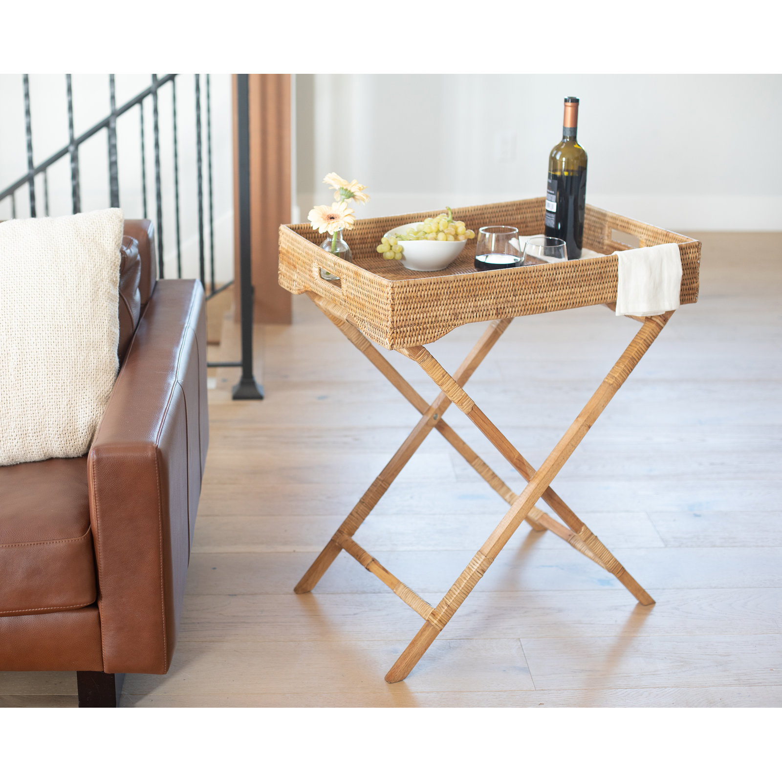 Artifacts Rattan Tray Top End Table, Honey Brown, Without Glass