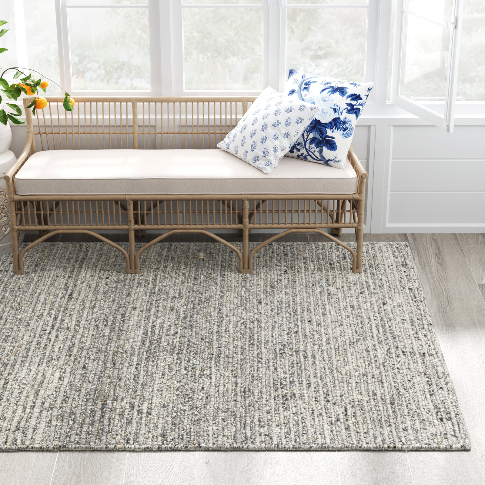 Joly Hand-Woven Gray Striped Rug, Rectangle 6' x 9', Gray