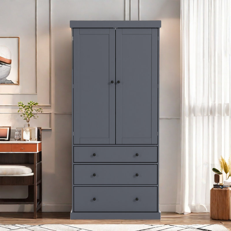 Garde-manger Farmhouse avec 3 tablettes réglables, 8 tablettes de porte et 3 tiroirs, Gris
