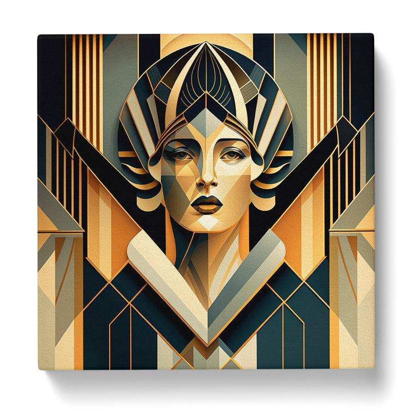 Art Deco Woman Geometric - Wrapped Canvas - Framed Print, 35cm H x 35cm W x 3cm D