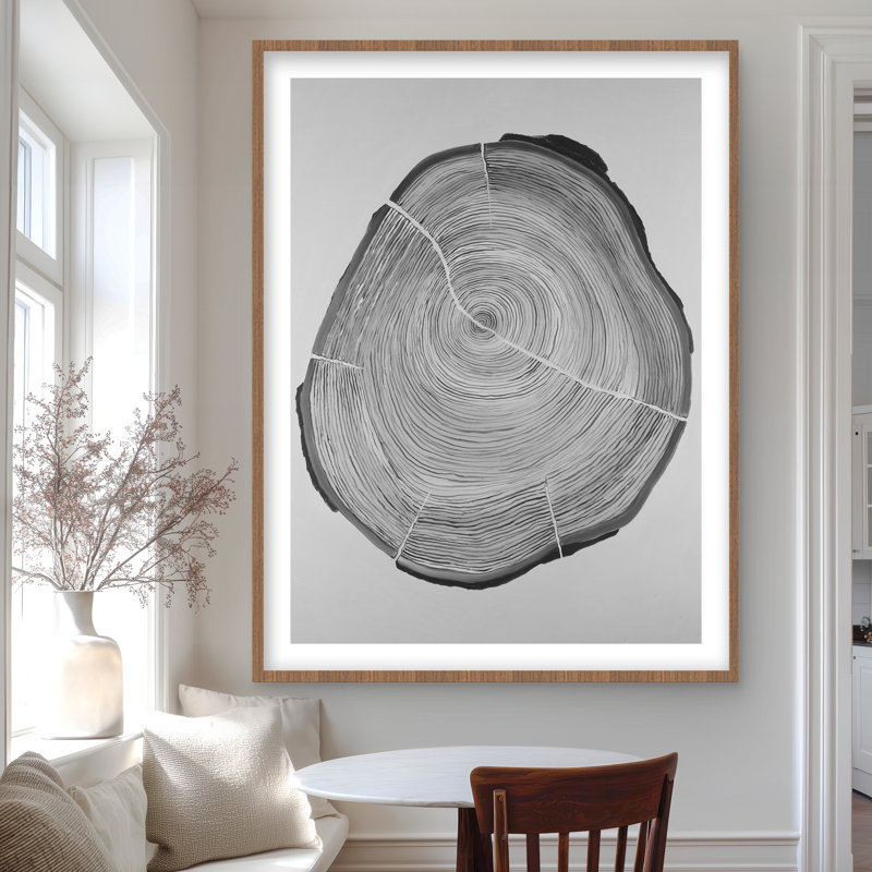Bûche de bois en niveaux de gris, impression encadrée avec passe-partout noir | Décoration