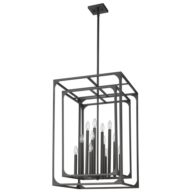 Lustre carré 12 lumières, Noir mat