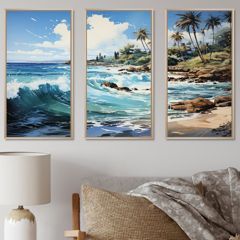 Ensemble d'art mural sur toile turquoise palmiers tropicaux - palmiers et palmiers, H 40 po x l 60 po x P 1 po