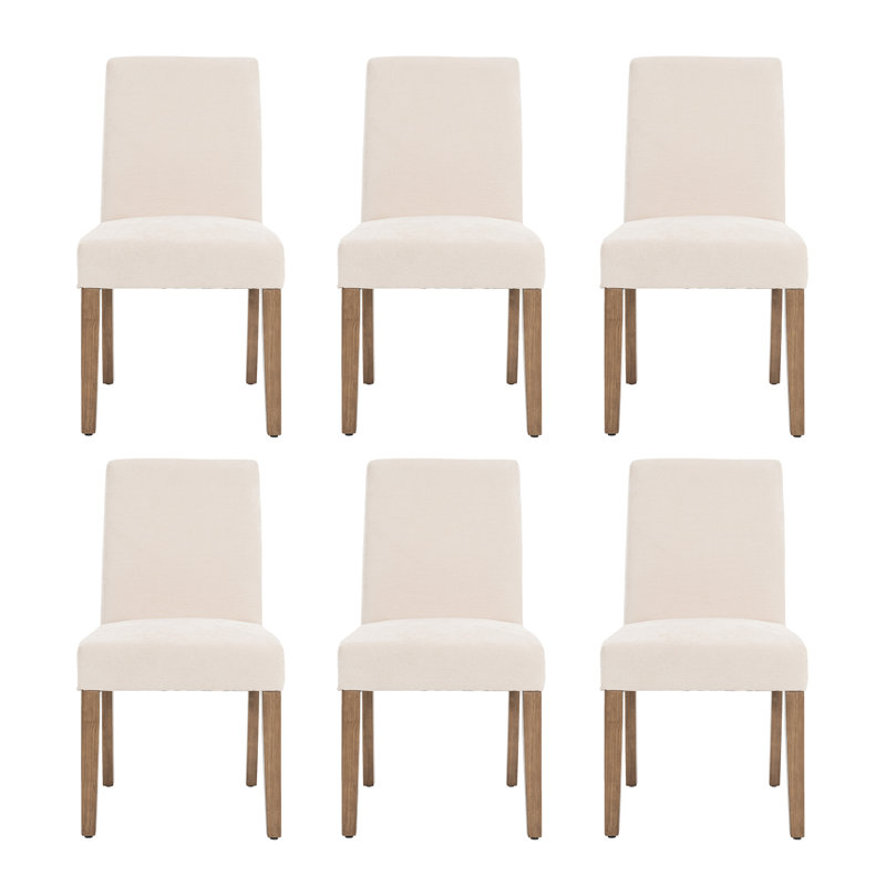 Fabric Upholstered Dining Chairs High Back Parsons Kitchen Chairs With Solid Wood Feet, Beige