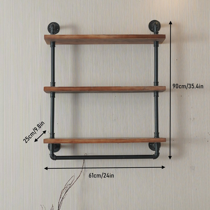 Industrial Floating Pipe Wall Shelves With Towel Rack,24 In Industrial Pipe Shelving Rustic Wine Hanging Display Rack Storage Shelve Wall Mounted For Living Room,Bathroom,Kitchen (3 Tier)