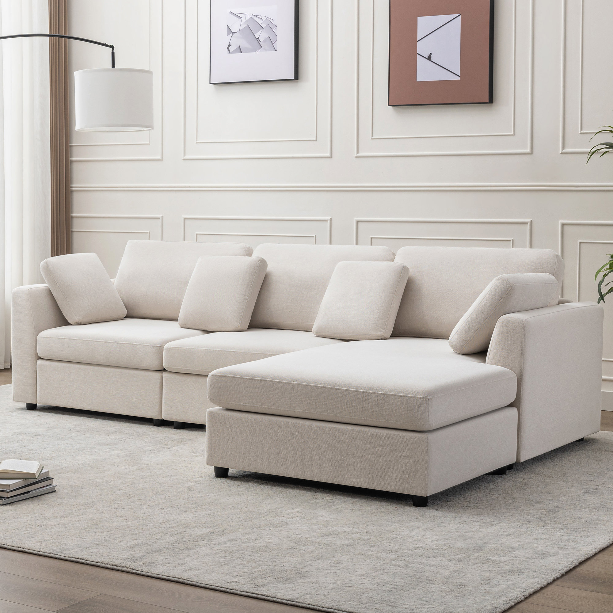 Canapé rembourré en L de 108,7 po avec méridienne convertible Wauseon