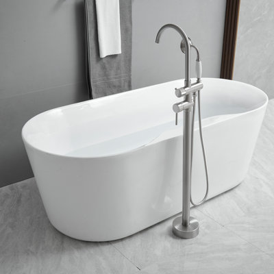 Robinet de baignoire romaine fixé au sol avec douche à main et poignée simple