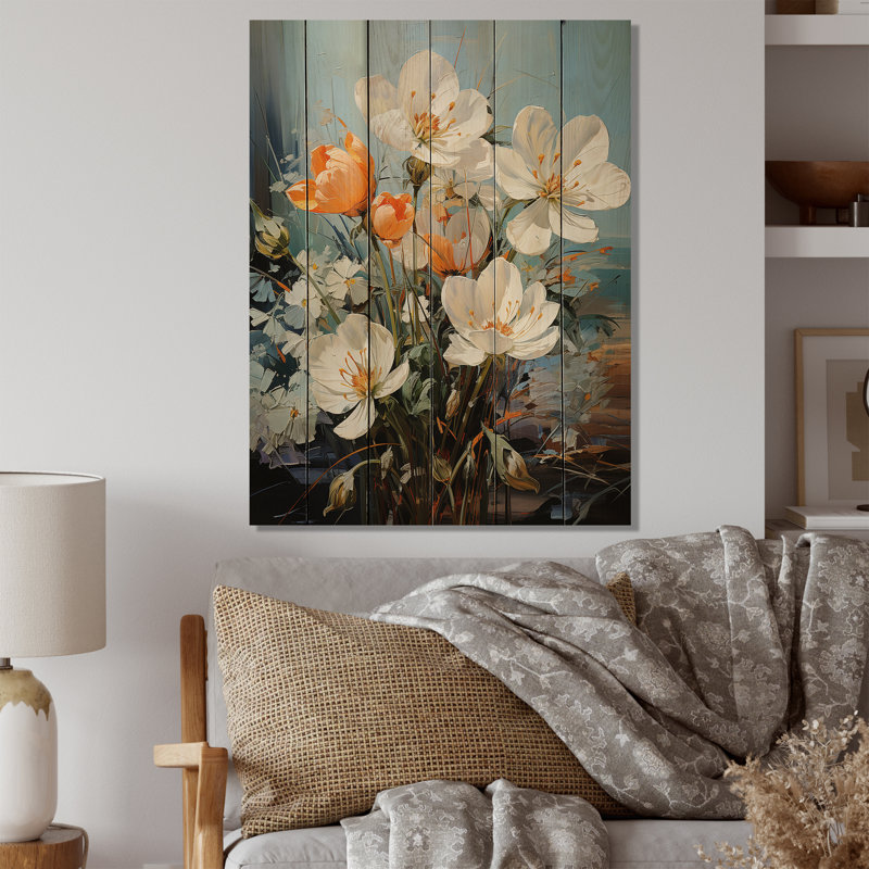 «White Orange Graceful Snowdrops Flowers III» sur impression sur bois, H 40 po x l 30 po x P 0,78 po