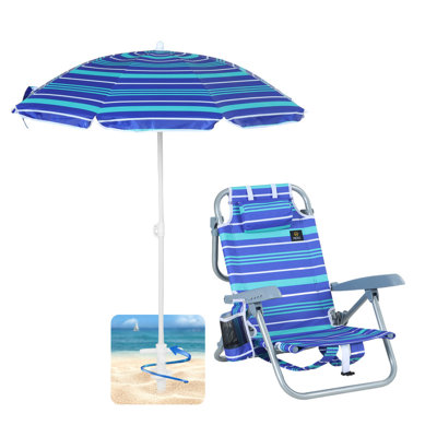 Kids Folding Beach Chair with 5 Reclining Positions, Tilt Umbrella, and Backpack Straps (1 Pack) by Arlmont & Co.